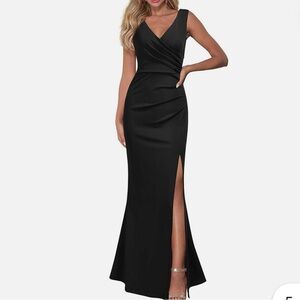 WOOSEA Evening Black Sleeveless Faux Wrap Cocktail Long Dress Slit Sz Med NWT